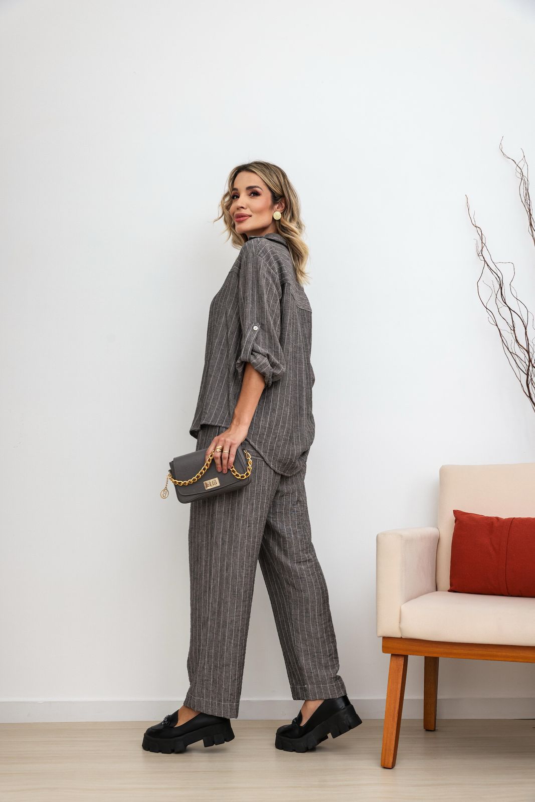 Conjunto Linho Stripes - Grafite
