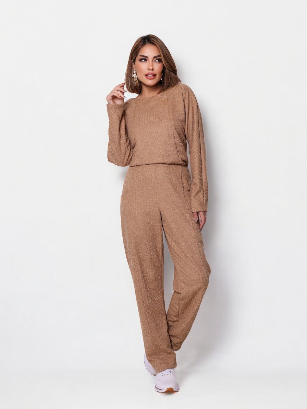 Conjunto Malha Boucle - Bege