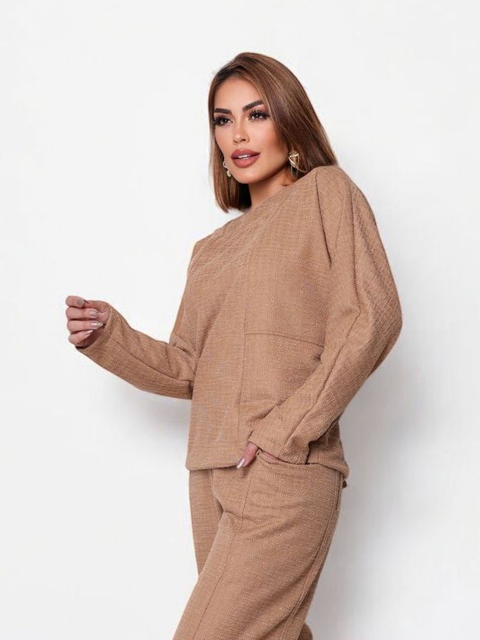Conjunto Malha Boucle - Bege