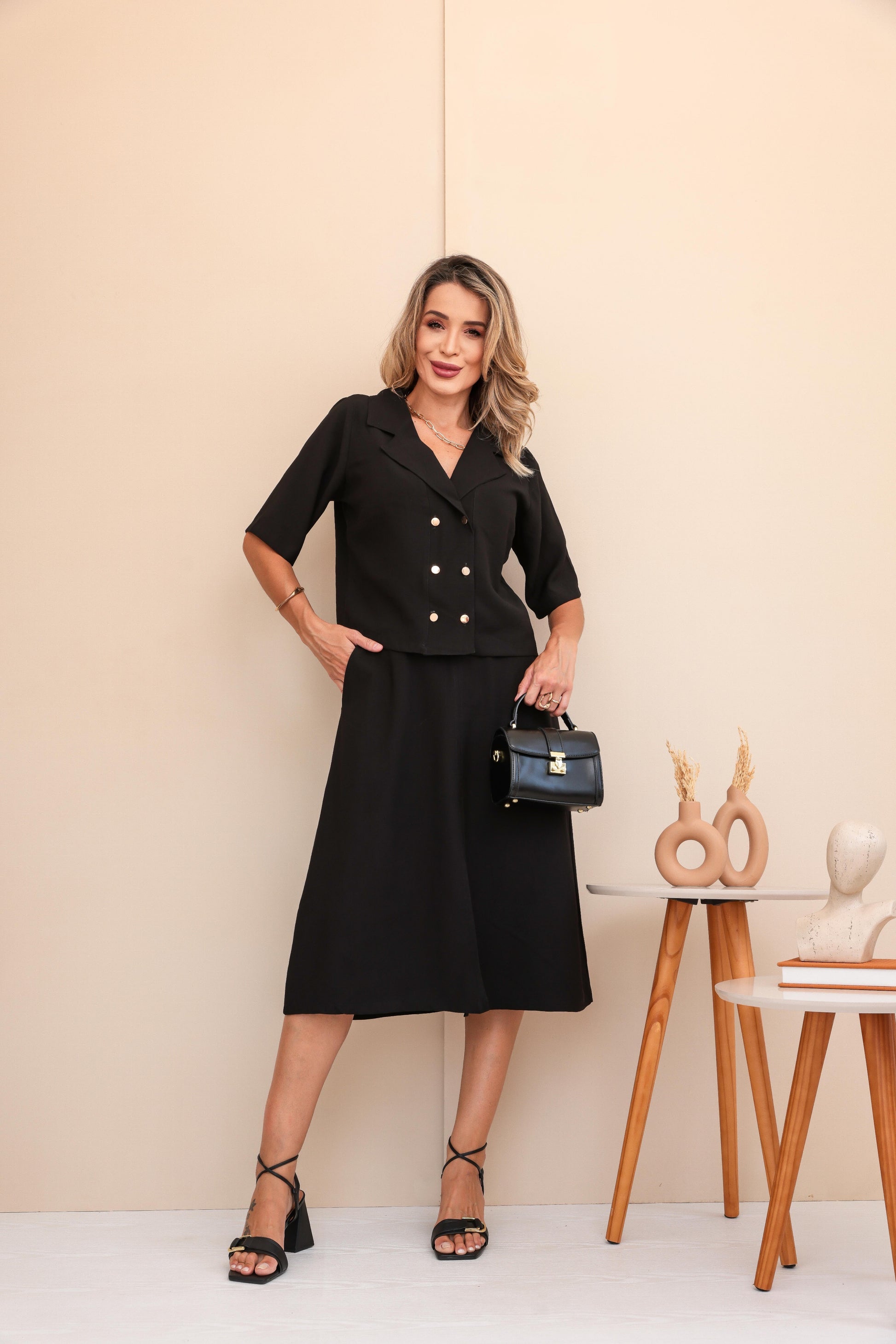Conjunto Saia Mel - Preto