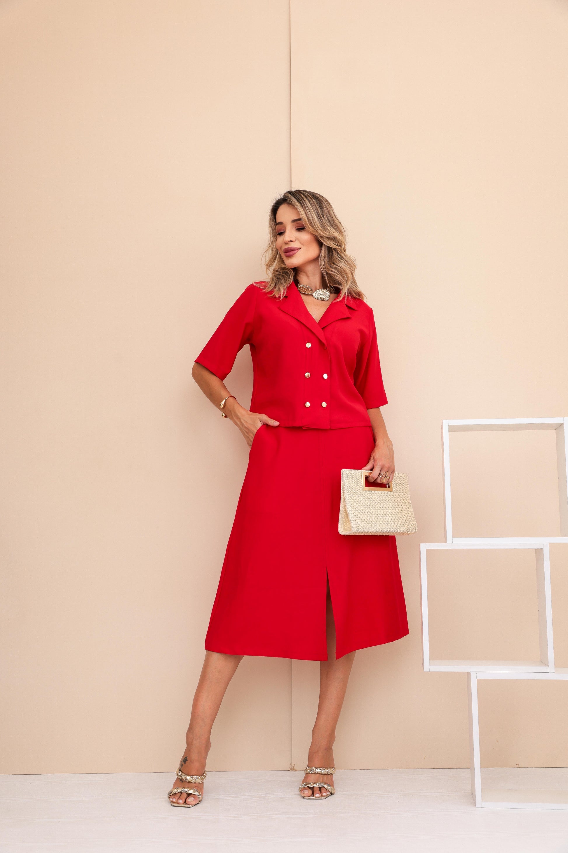 Conjunto Saia Mel - Vermelho