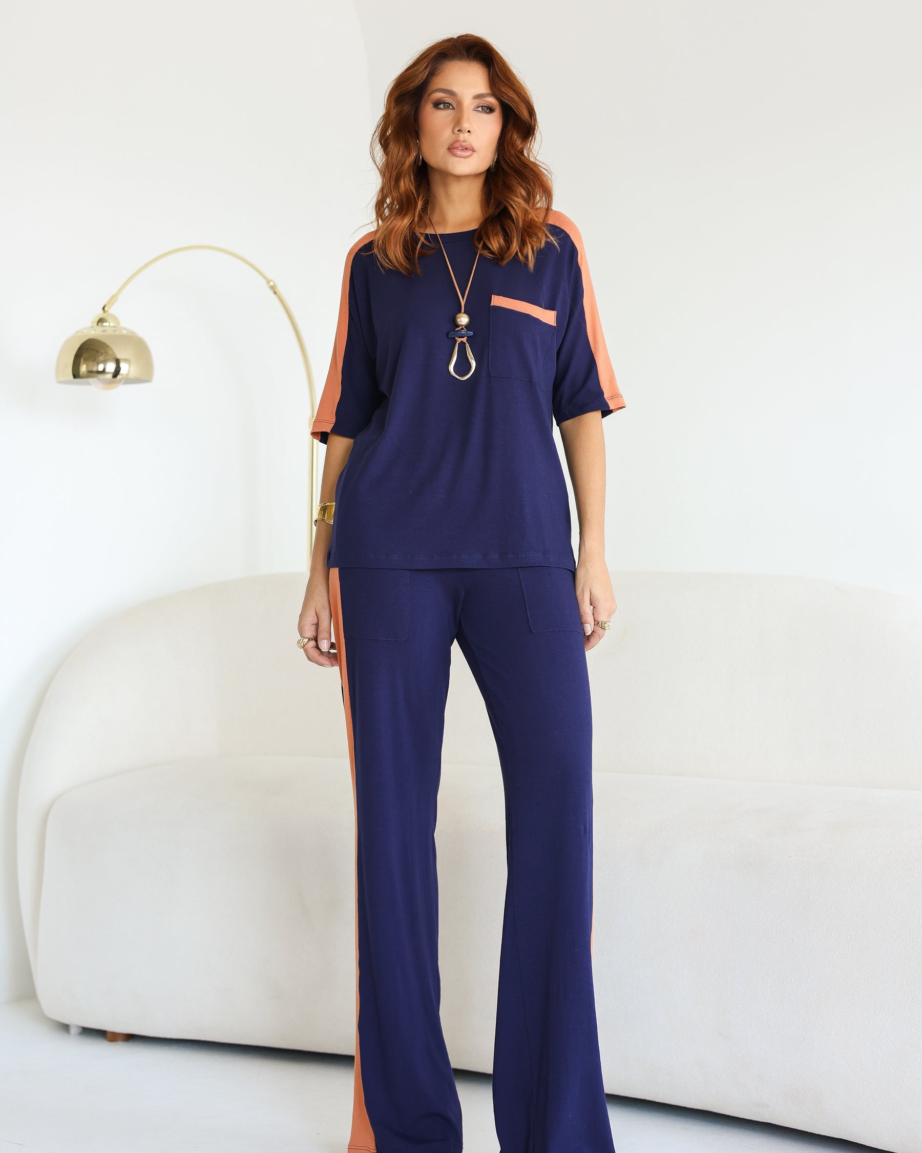 Conjunto Aspen - Azul Marinho/Laranja