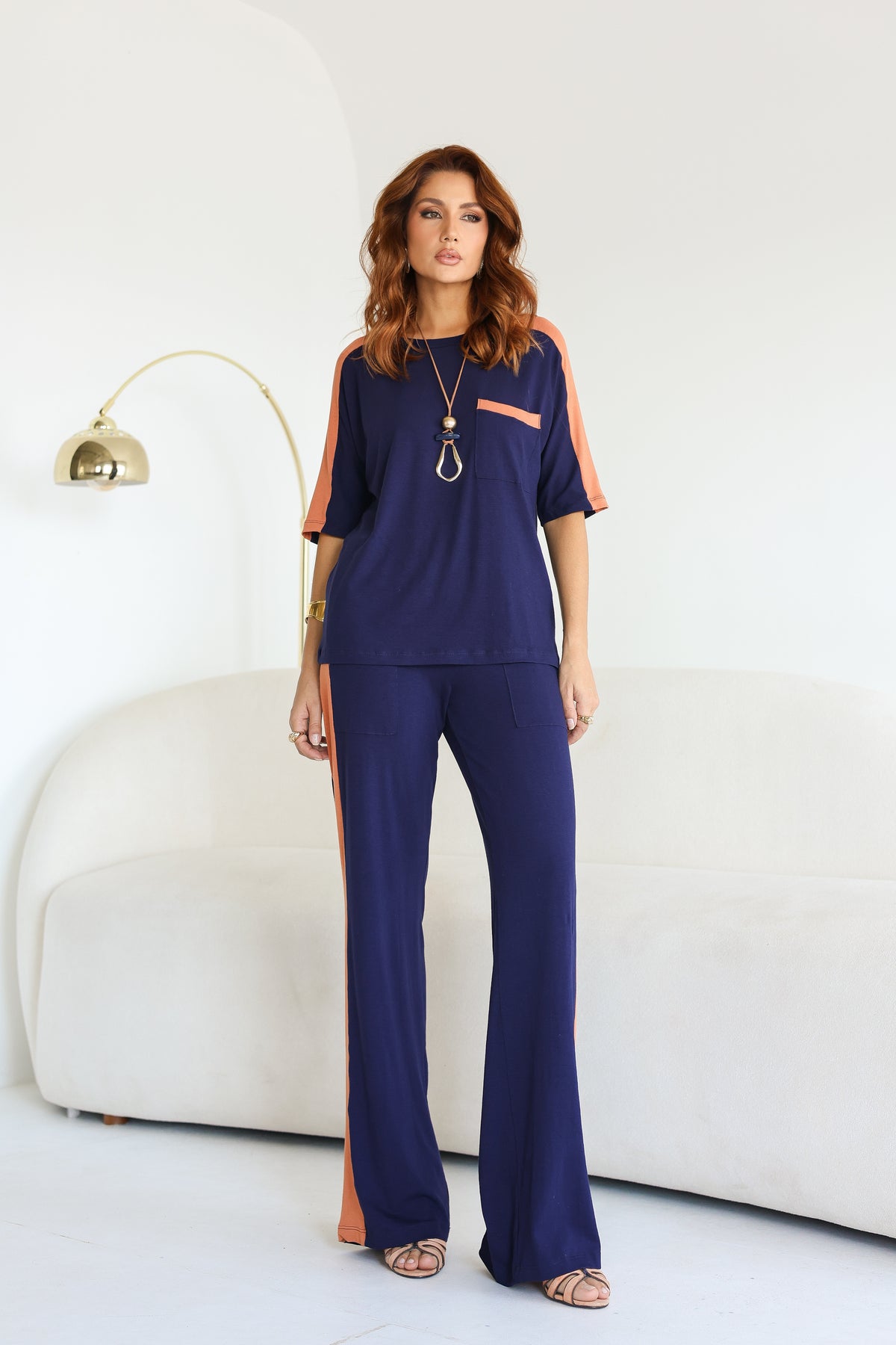 Conjunto Aspen - Azul Marinho/Laranja