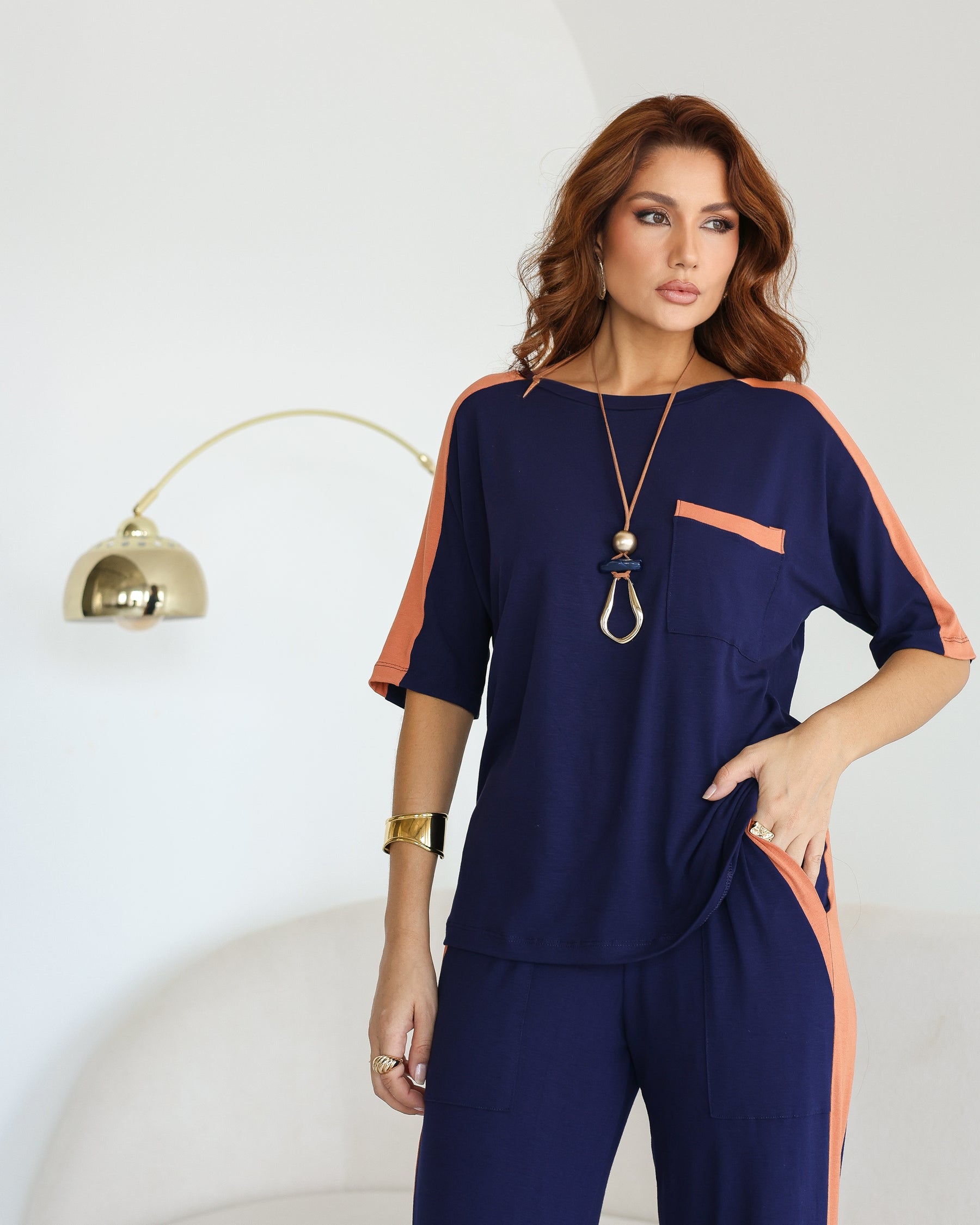 Conjunto Aspen - Azul Marinho/Laranja