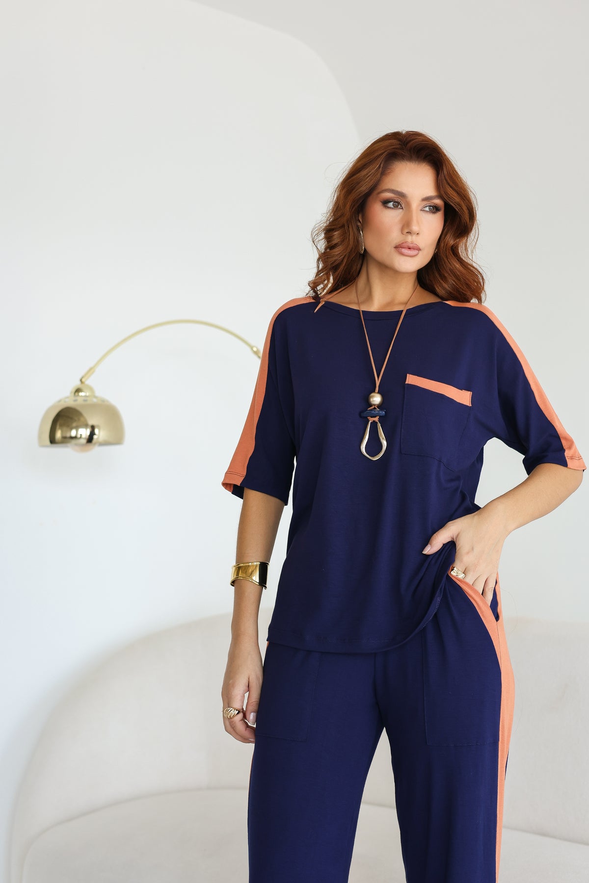 Conjunto Aspen - Azul Marinho/Laranja