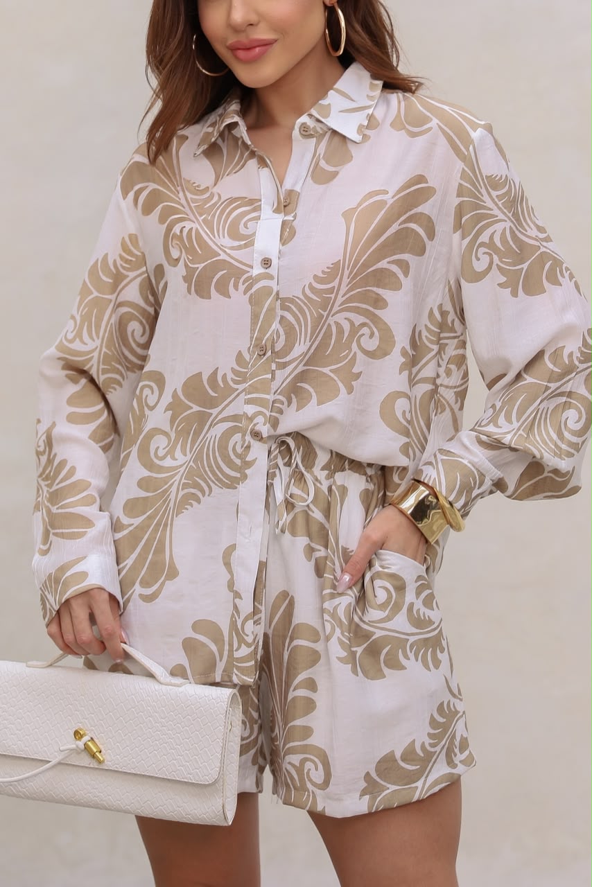 Conjunto Chiffon - Estampado Bege