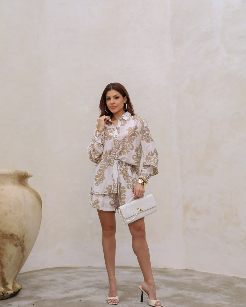 Conjunto Chiffon - Estampado Bege
