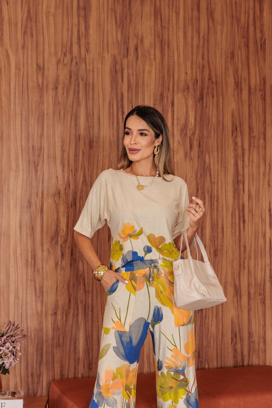 Conjunto Panthacour Saudita - Floral Azul