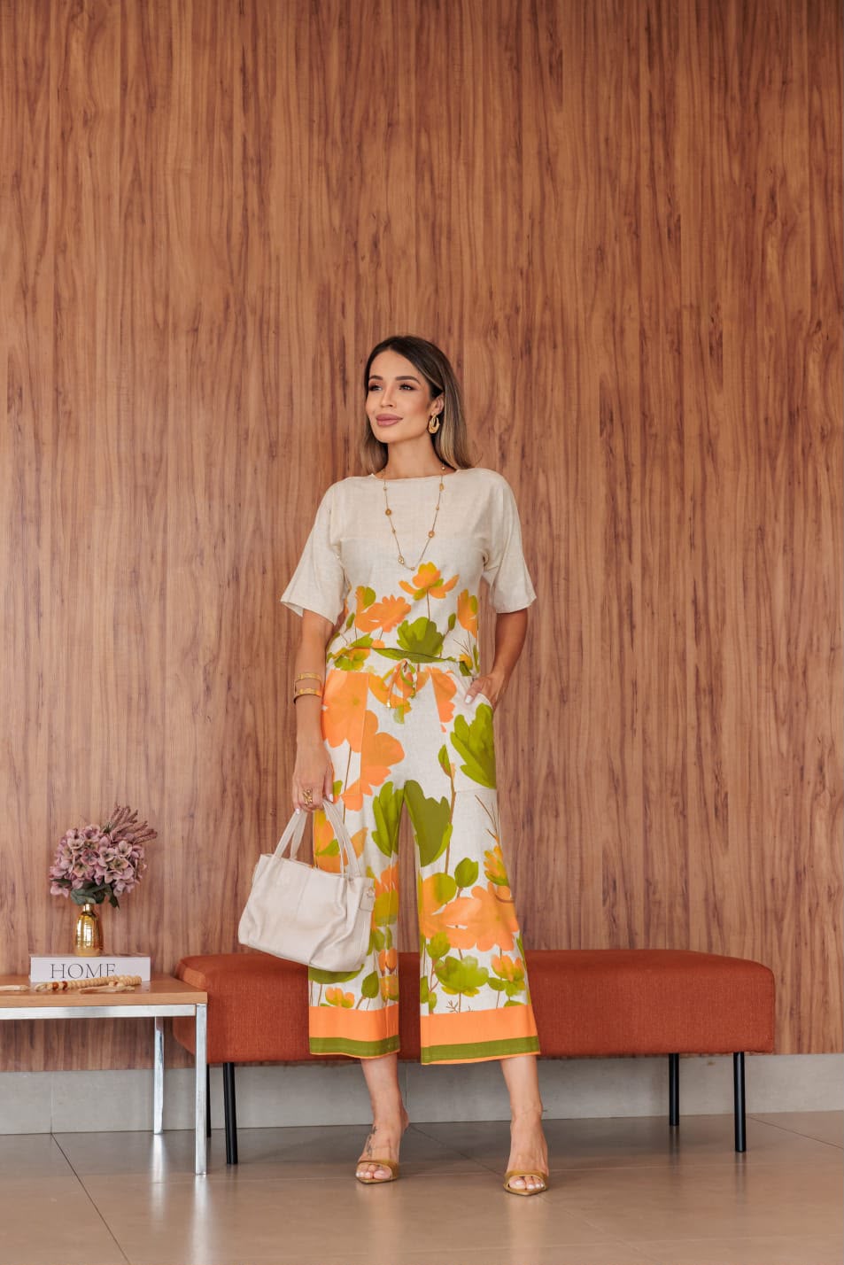 Conjunto Panthacour Saudita - Floral Laranja