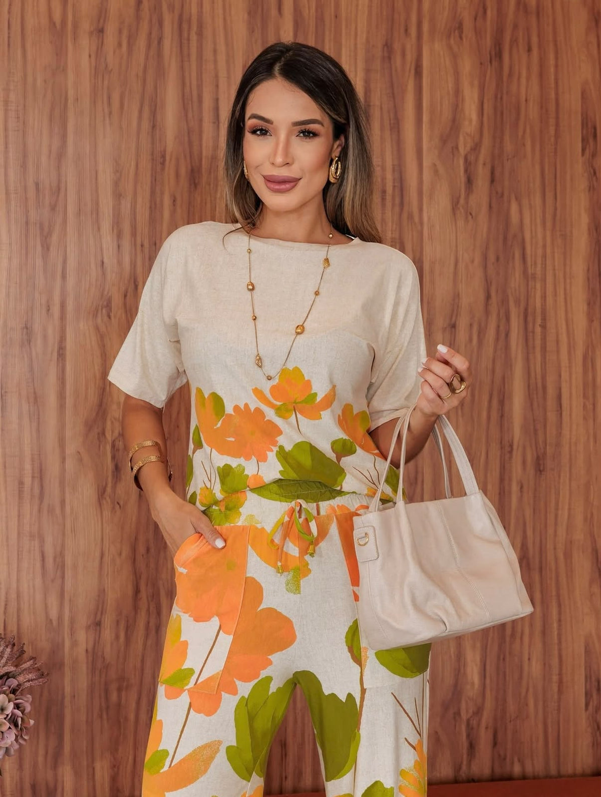 Conjunto Panthacour Saudita - Floral Laranja