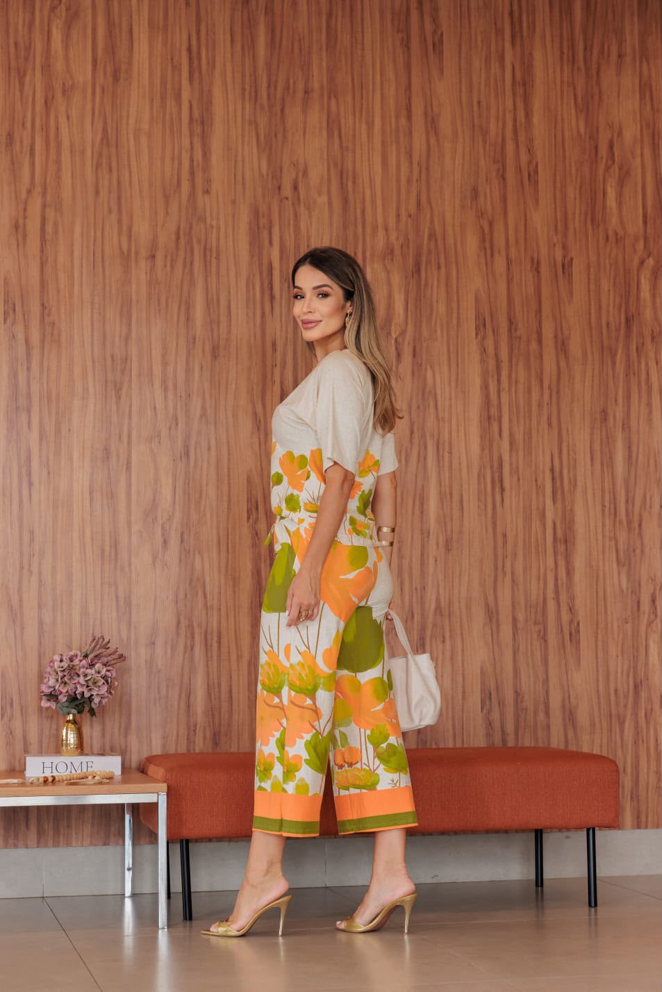 Conjunto Panthacour Saudita - Floral Laranja