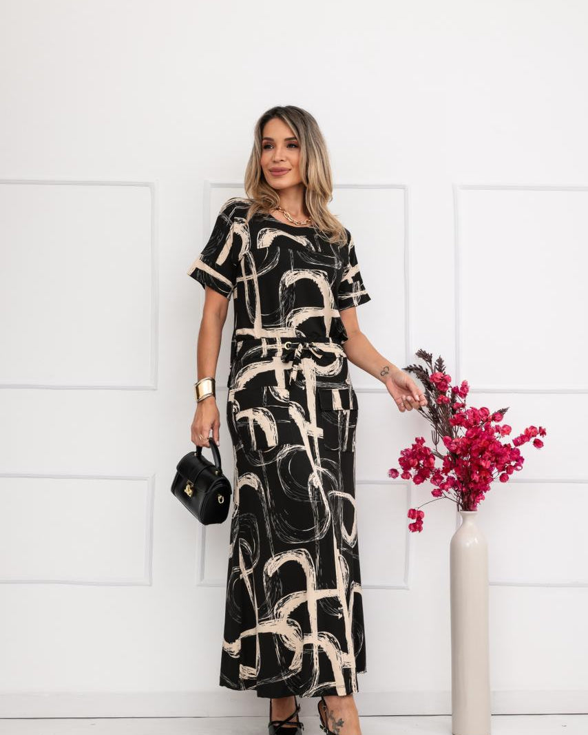 Conjunto Saia Nevada - Estampado Preto