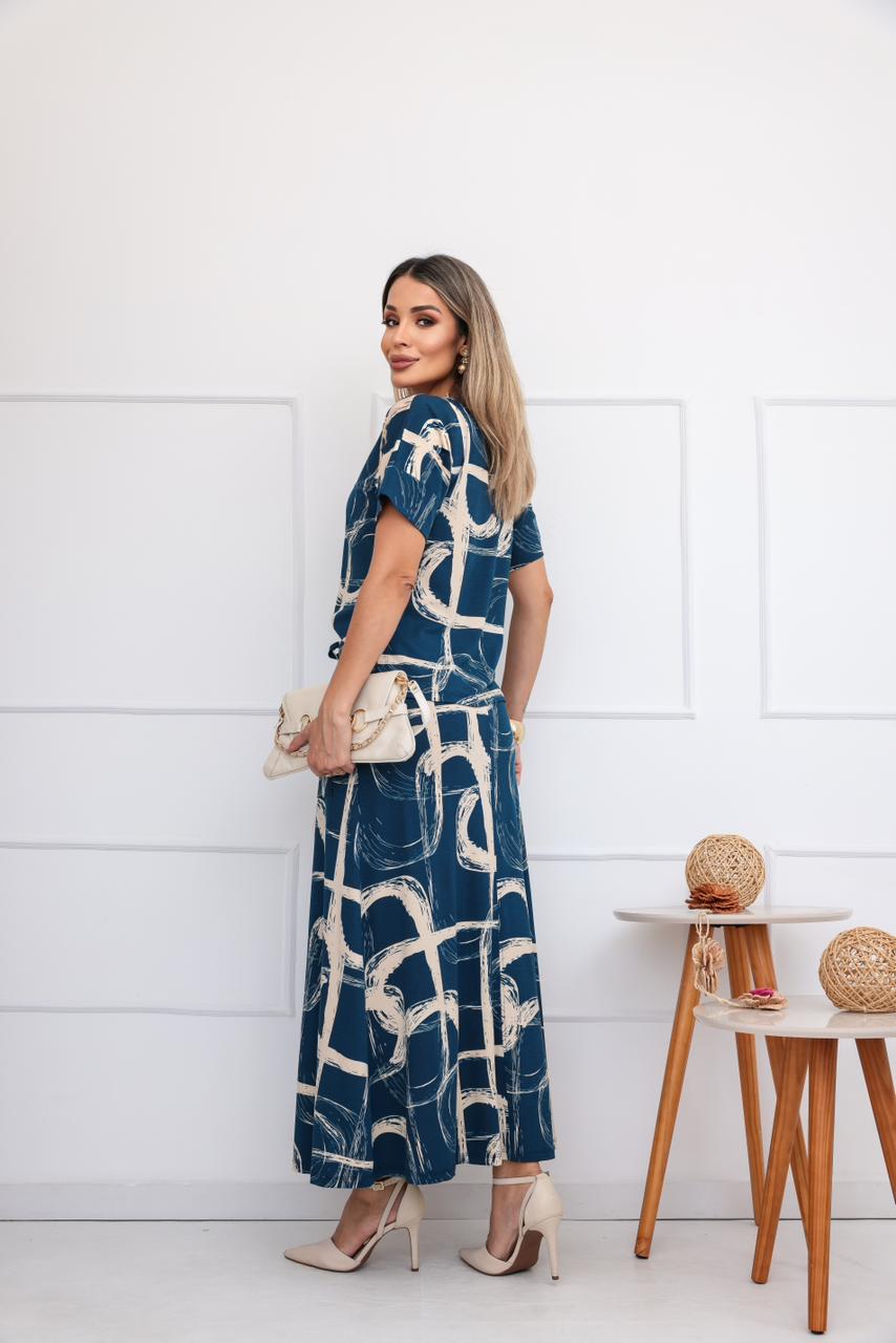Conjunto Saia Nevada - Estampado Azul Marinho