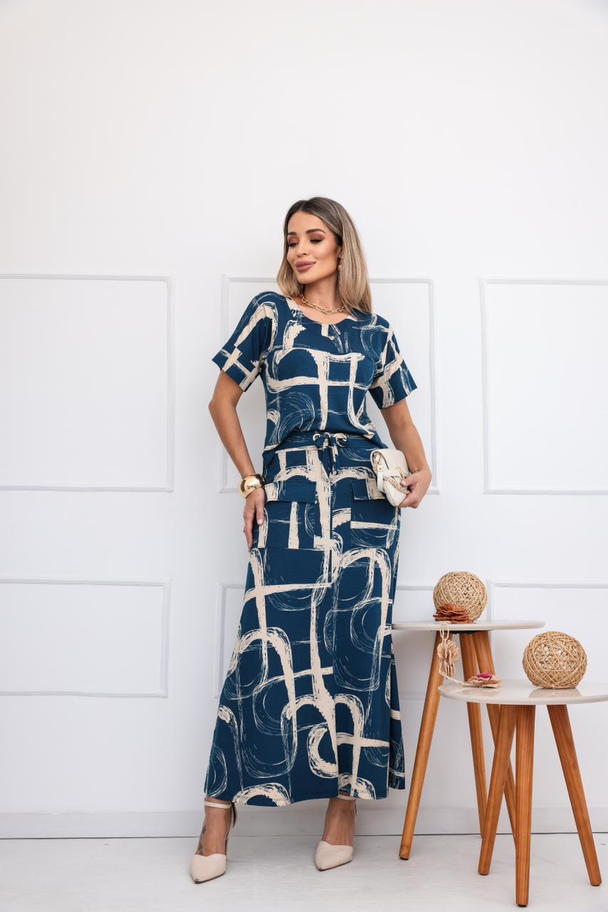 Conjunto Saia Nevada - Estampado Azul Marinho