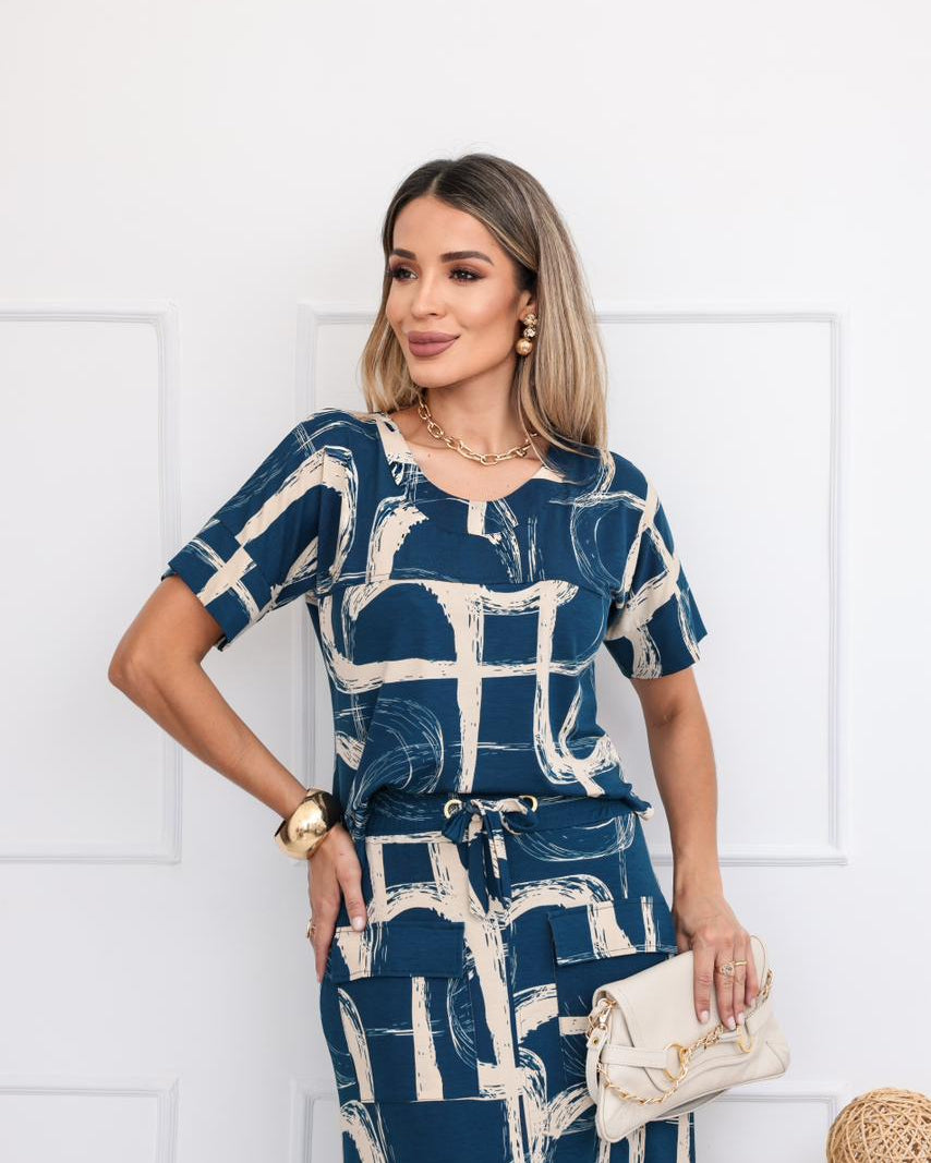 Conjunto Saia Nevada - Estampado Azul Marinho