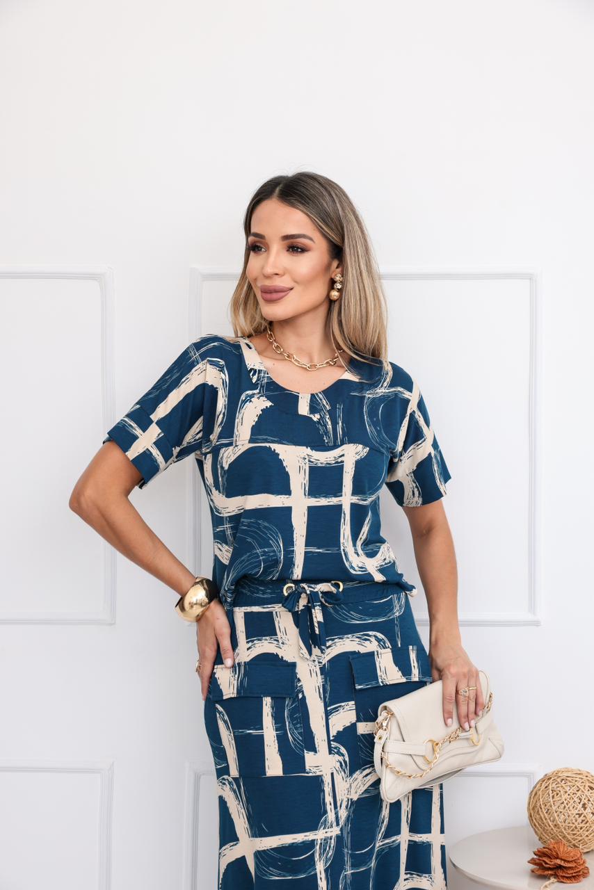 Conjunto Saia Nevada - Estampado Azul Marinho