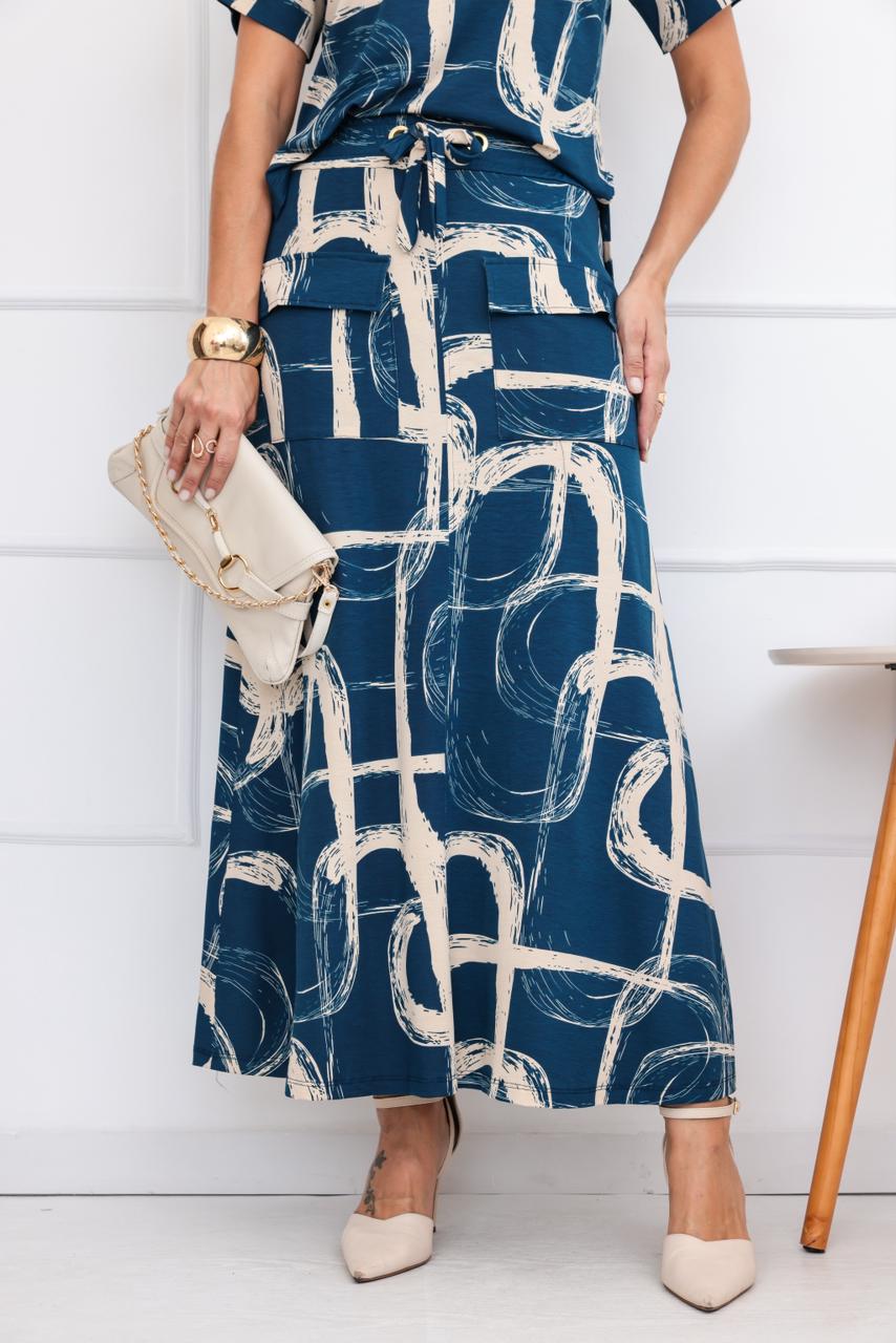 Conjunto Saia Nevada - Estampado Azul Marinho
