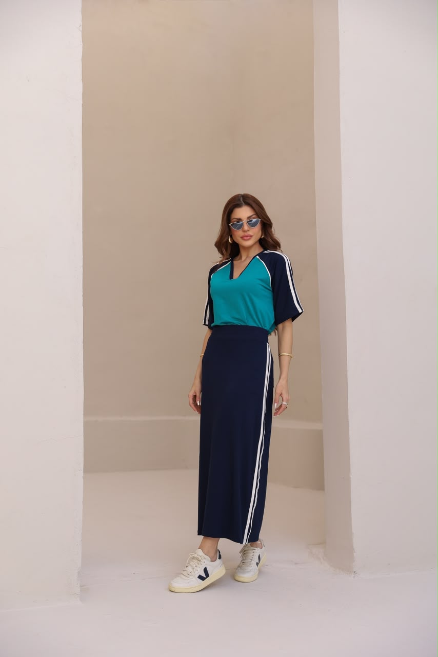 Conjunto Saia Option - Turquesa/Marinho
