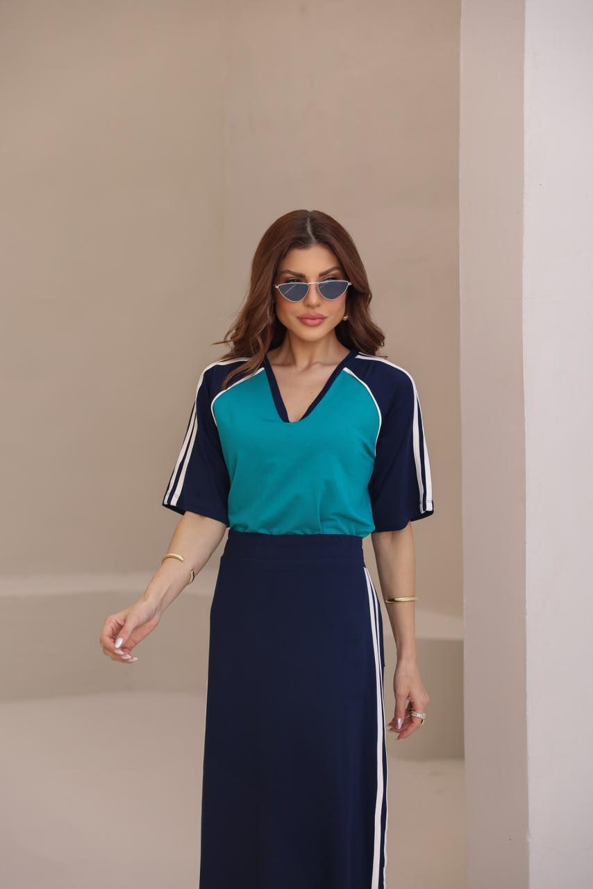 Conjunto Saia Option - Turquesa/Marinho