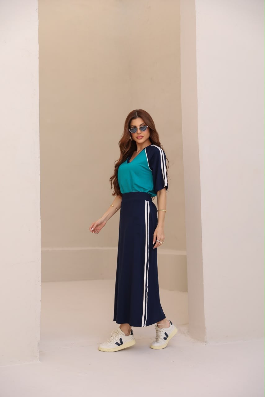 Conjunto Saia Option - Turquesa/Marinho