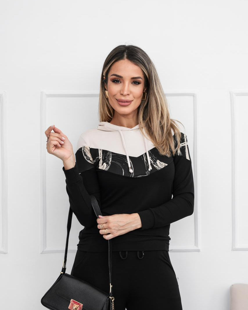 Conjunto Singular - Estampado Linear Preto