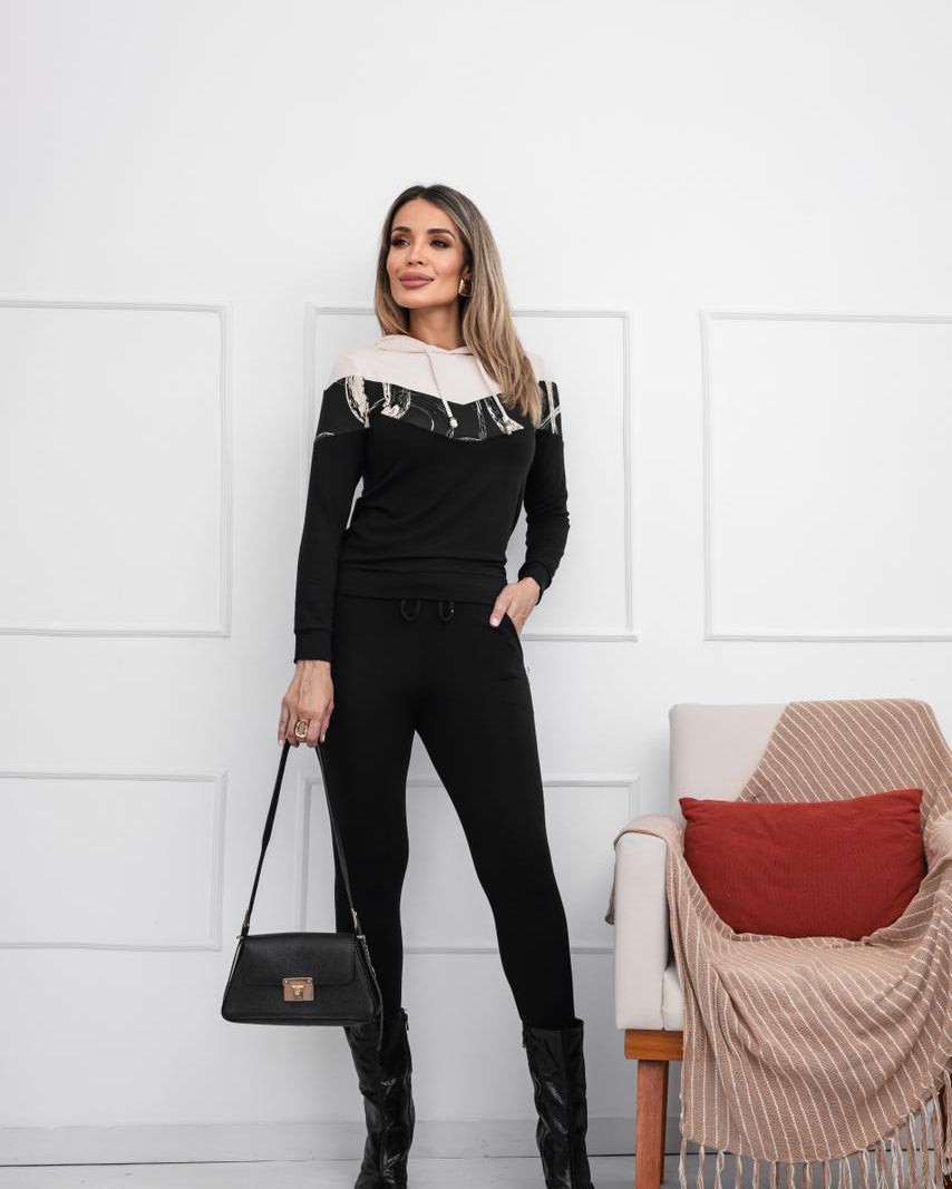 Conjunto Singular - Estampado Linear Preto