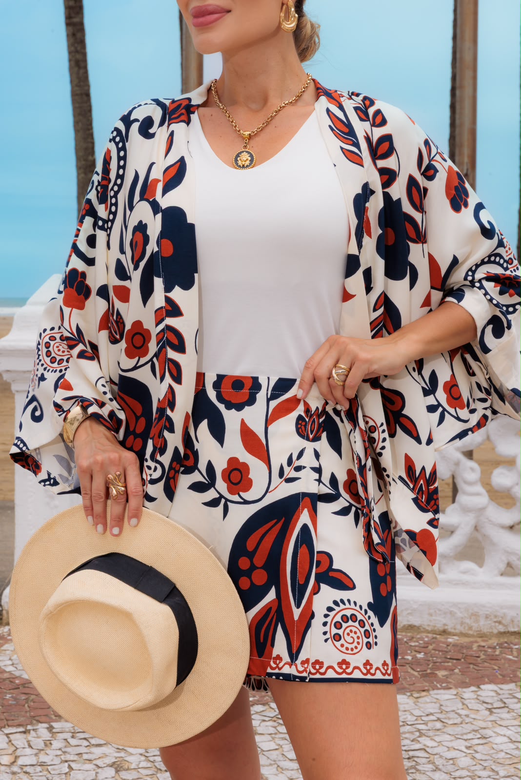 Conjunto Veranil - Estampado Marinho/Terracota