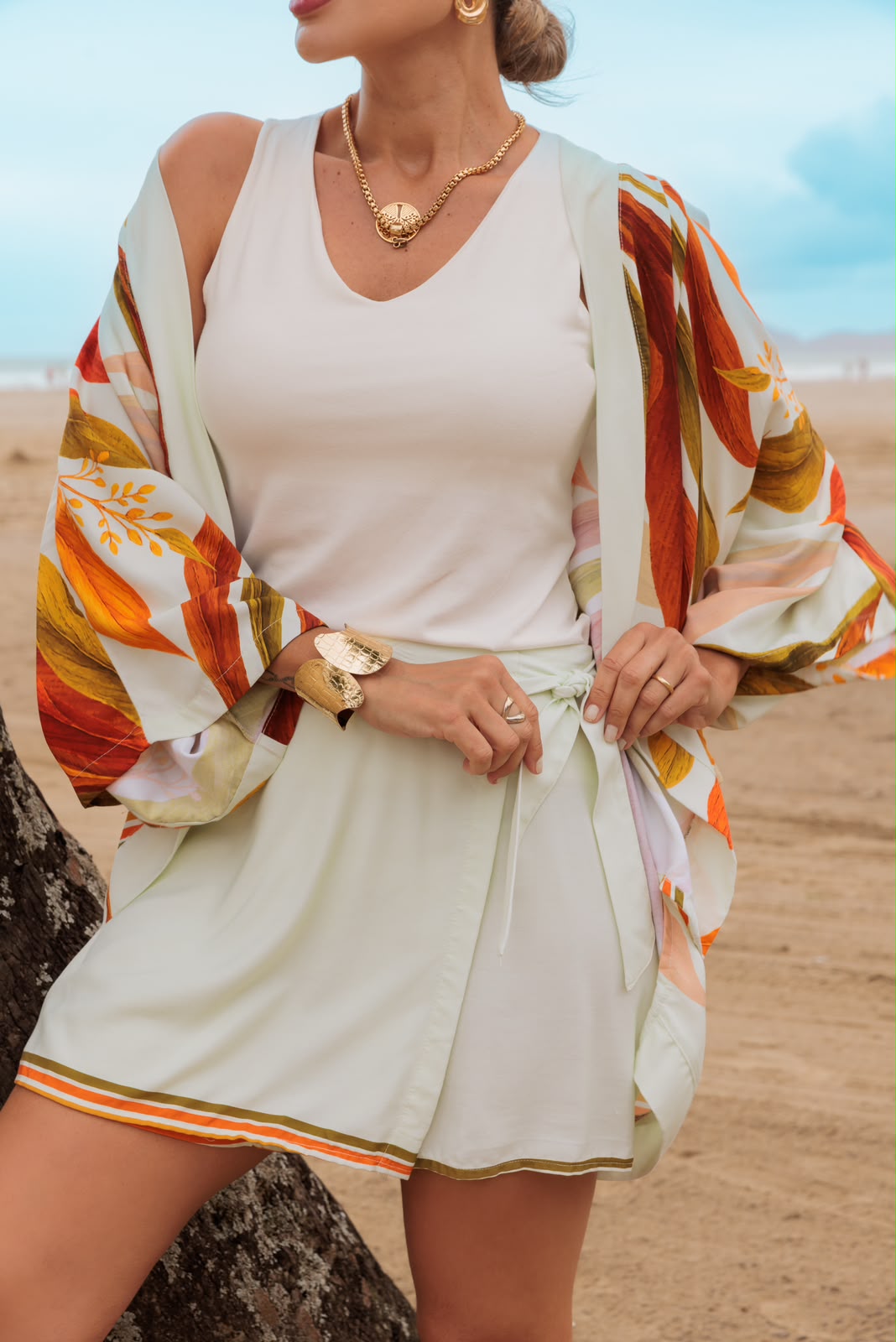 Conjunto Veranil - Floral Laranja