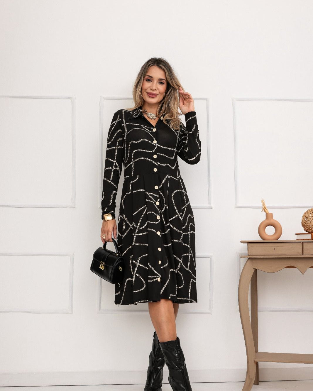 Vestido Atlântida - Estampado preto