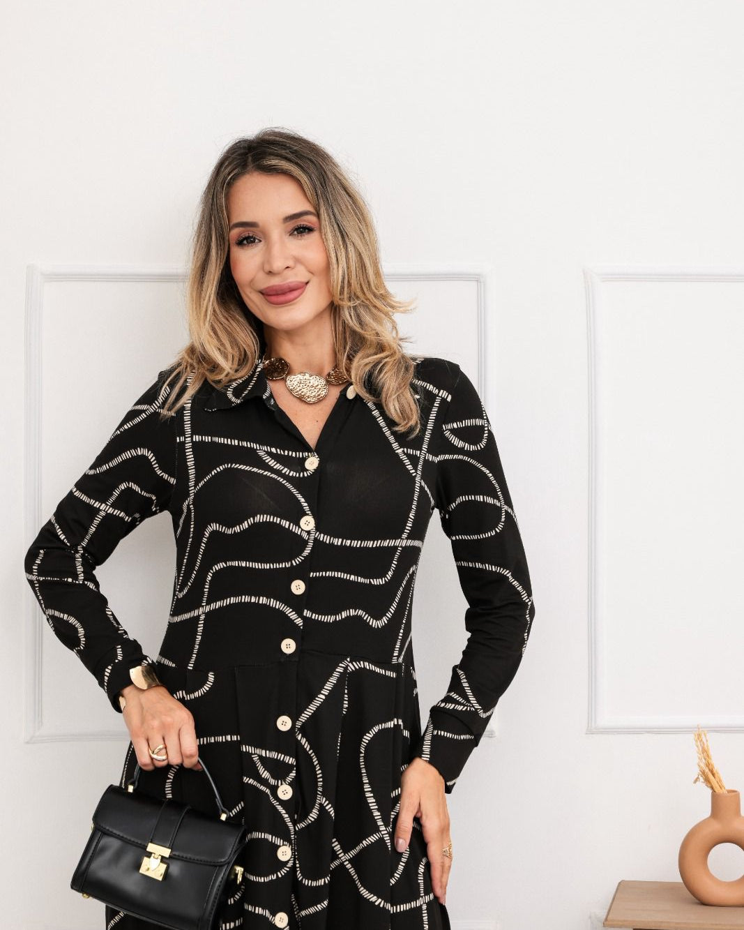 Vestido Atlântida - Estampado preto