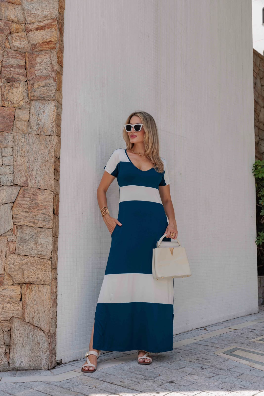 Vestido Rio - Azul/Off
