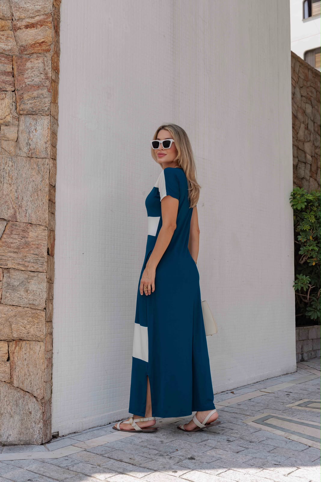 Vestido Rio - Azul/Off