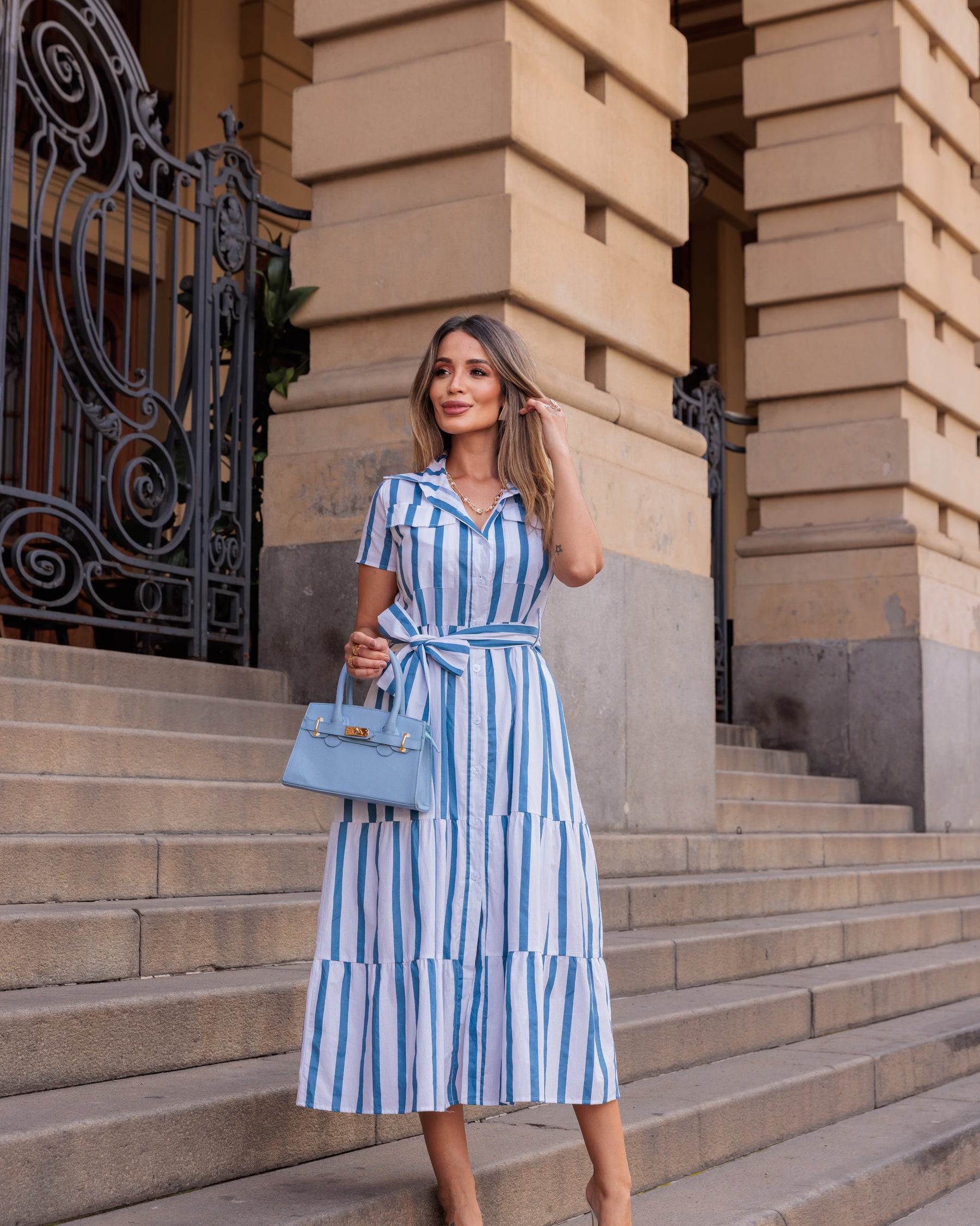 Vestido Romano - Azul/Off