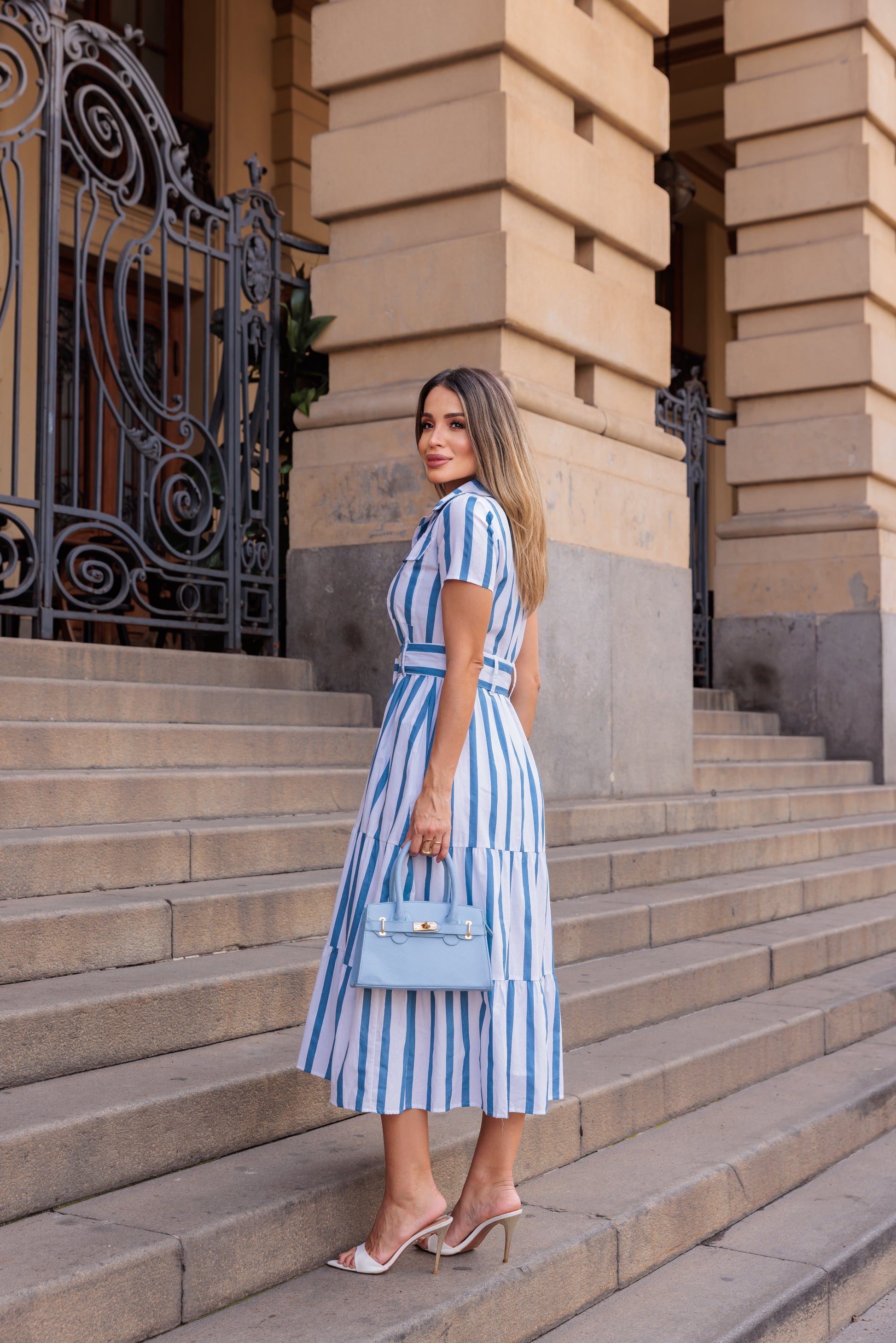 Vestido Romano - Azul/Off