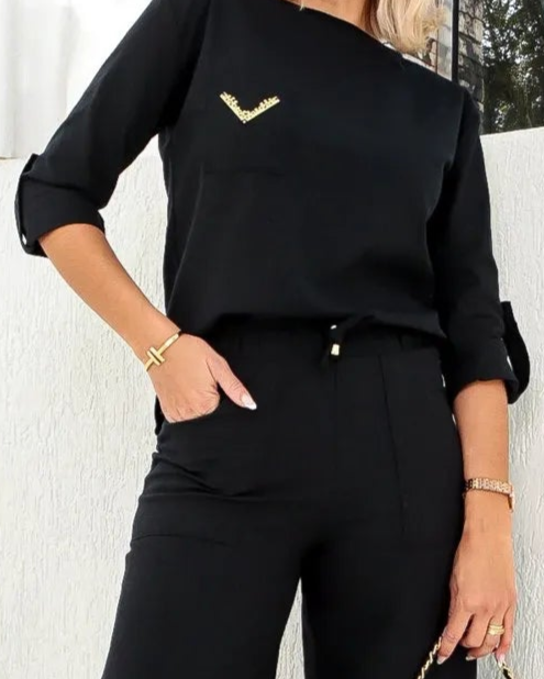 Conjunto Croácia - Preto Manga Curta