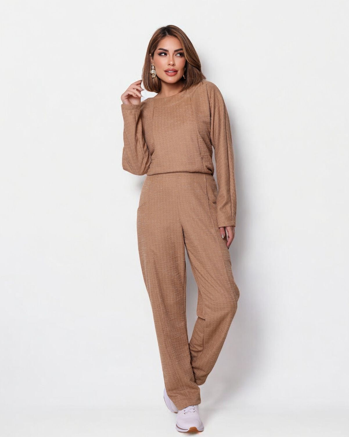 Conjunto Malha Boucle - Bege