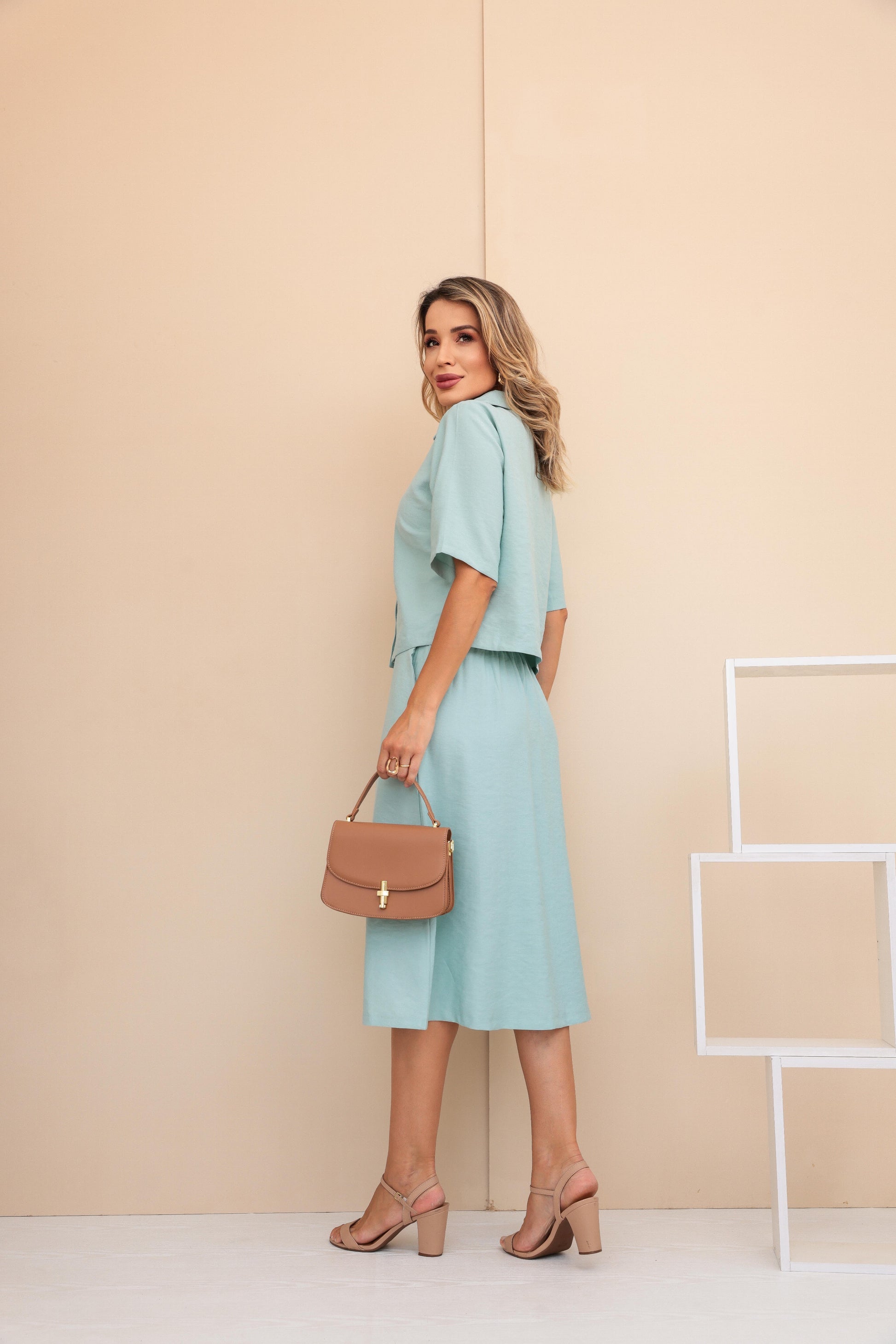 Conjunto Saia Mel - Azul Turquesa