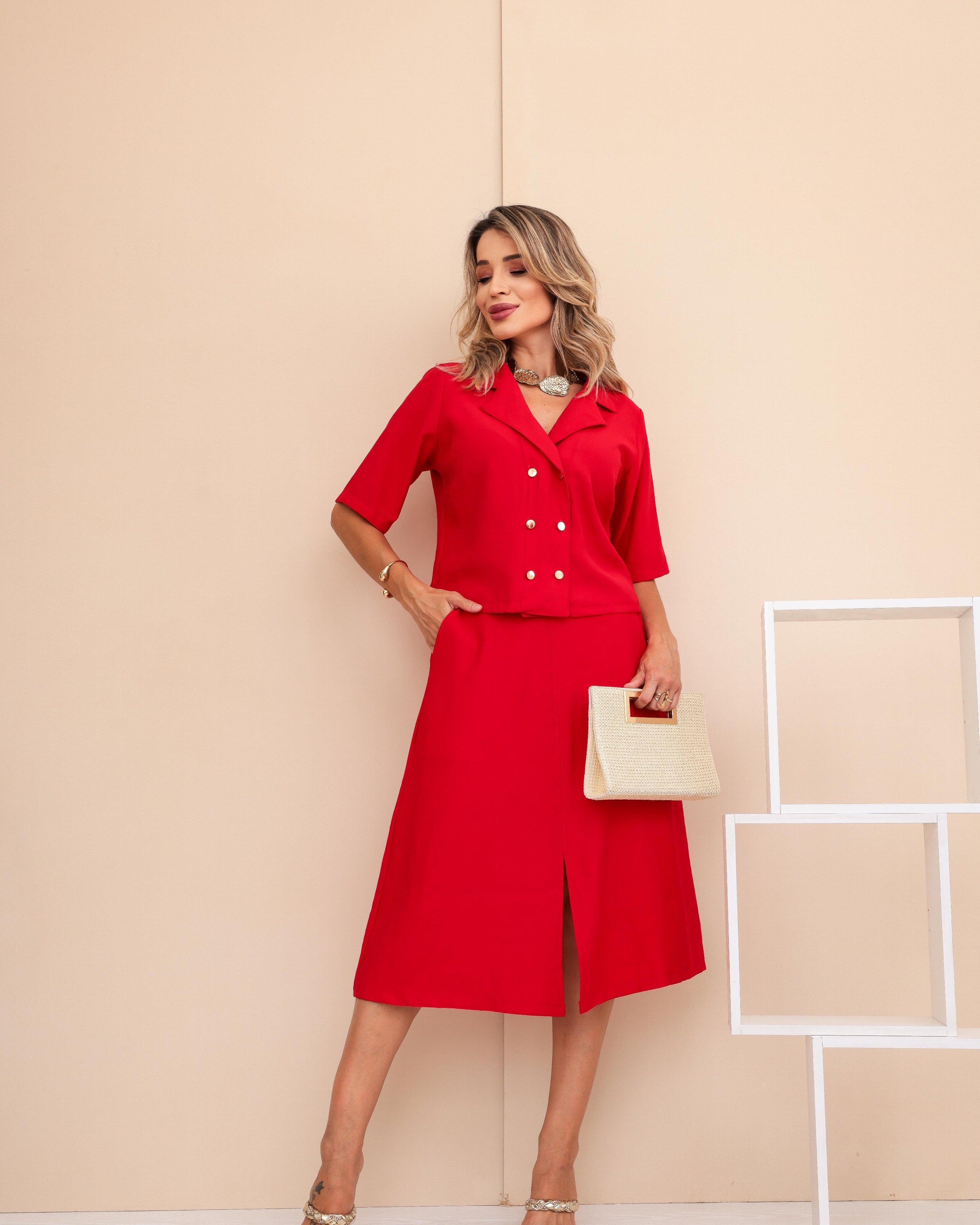 Conjunto Saia Mel - Vermelho