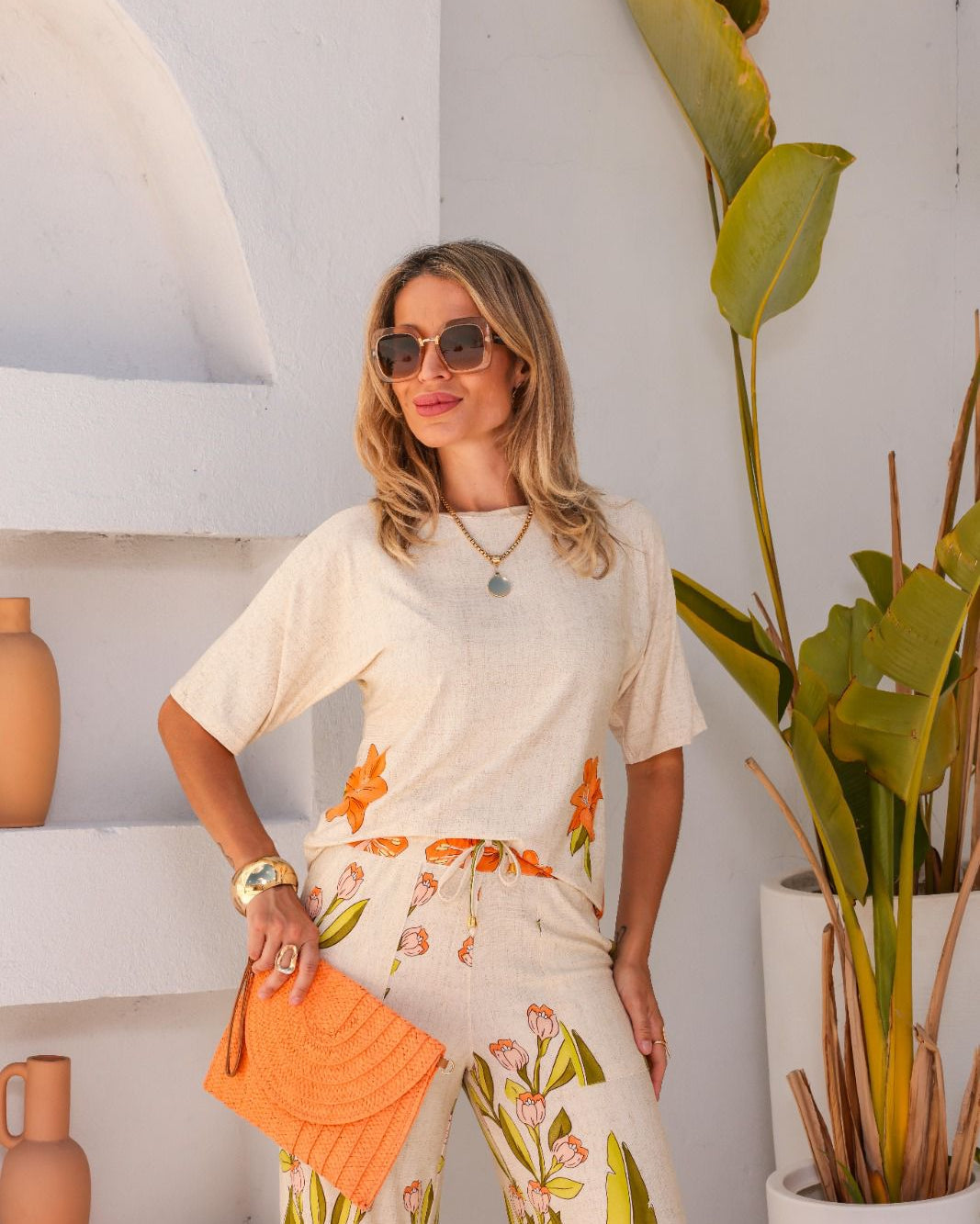 Conjunto Summer - Laranja Floral