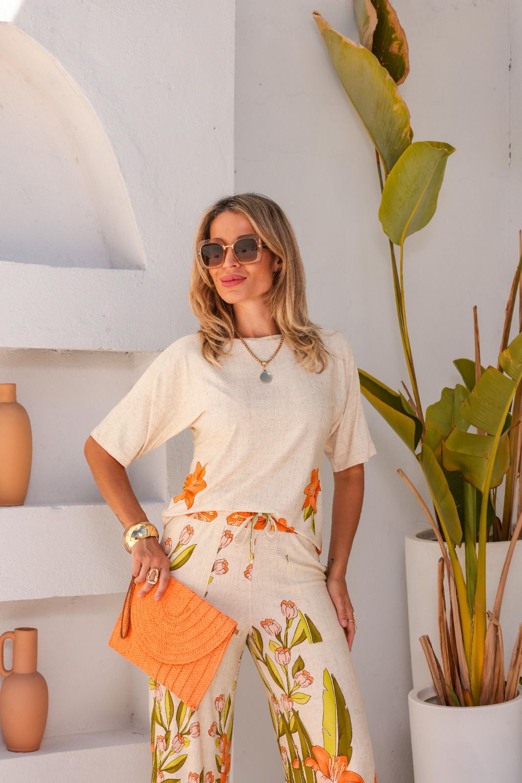 Conjunto Summer - Laranja Floral