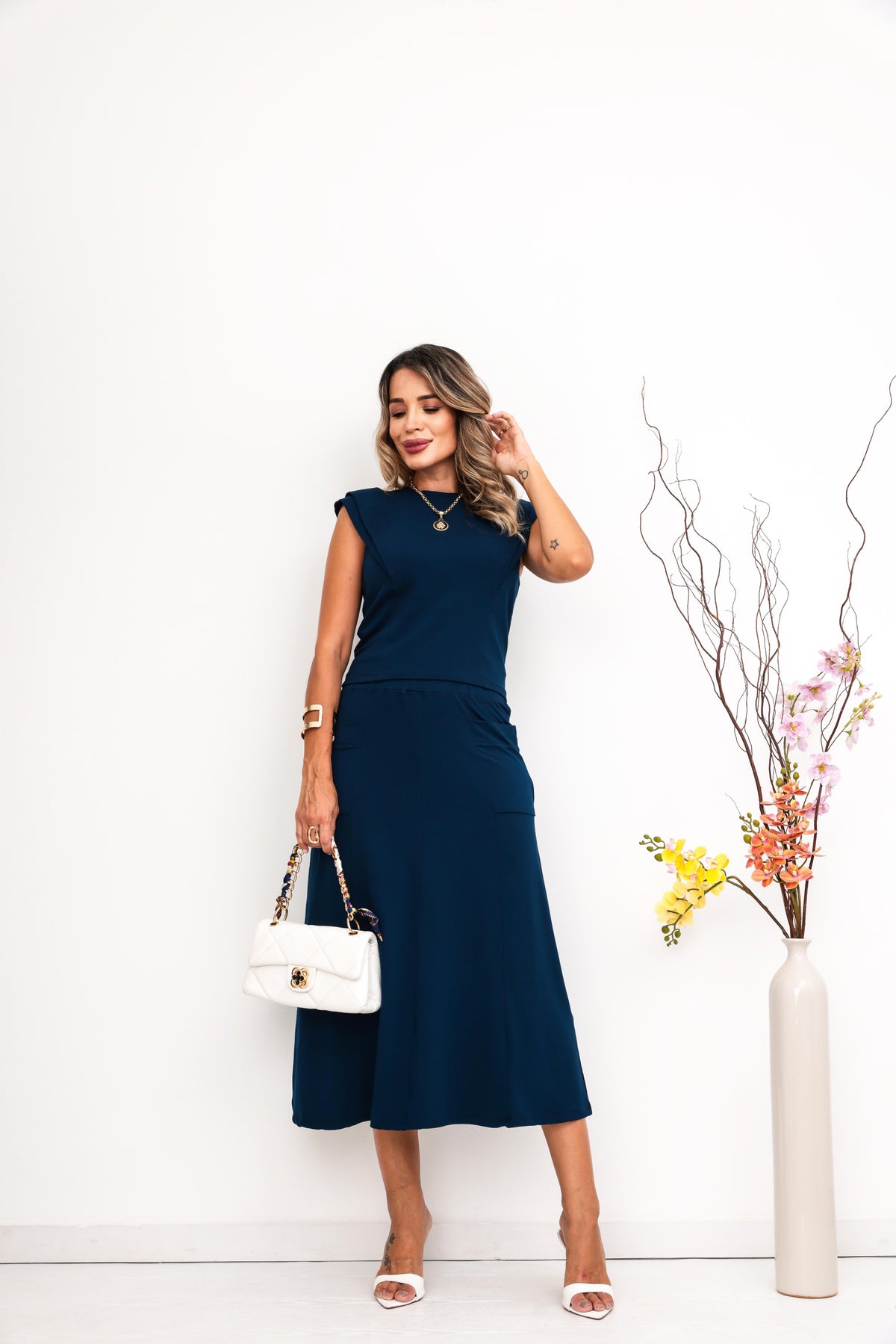 Conjunto Saia Fiorella - Azul Marinho