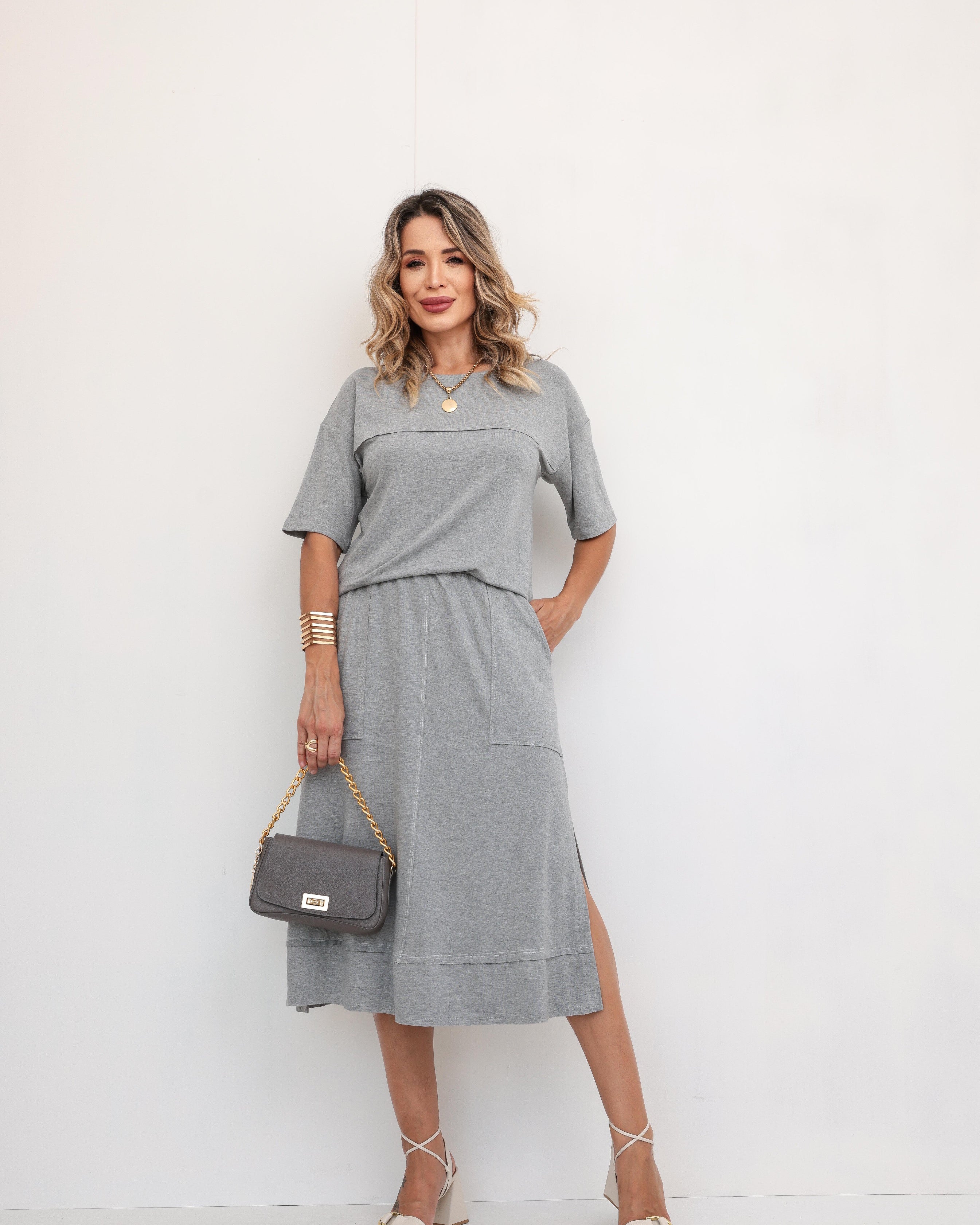 Conjunto Saia Milano - Cinza