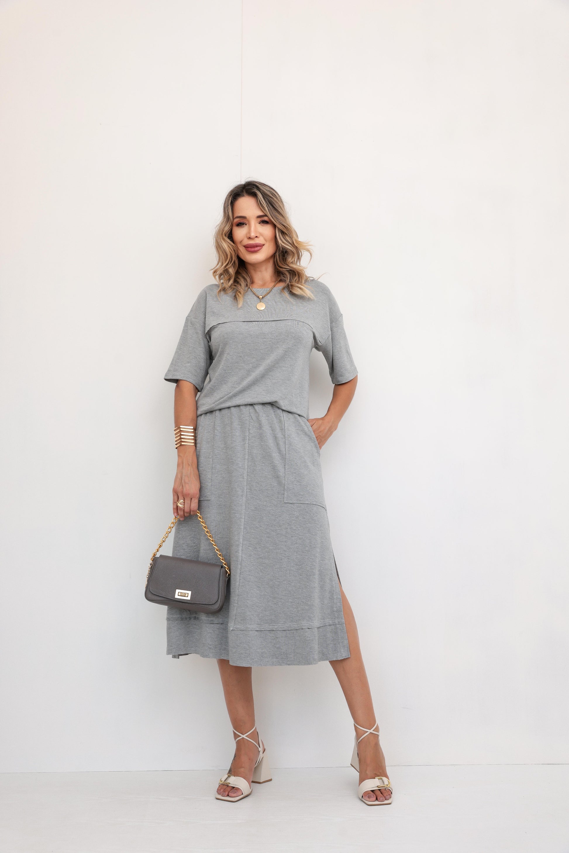 Conjunto Saia Milano - Cinza