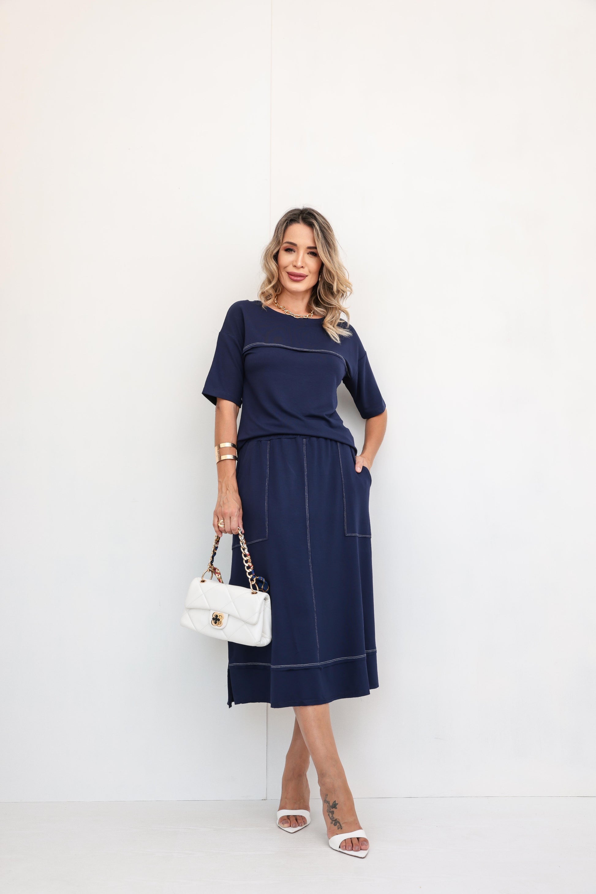 Conjunto Saia Milano - Azul Marinho