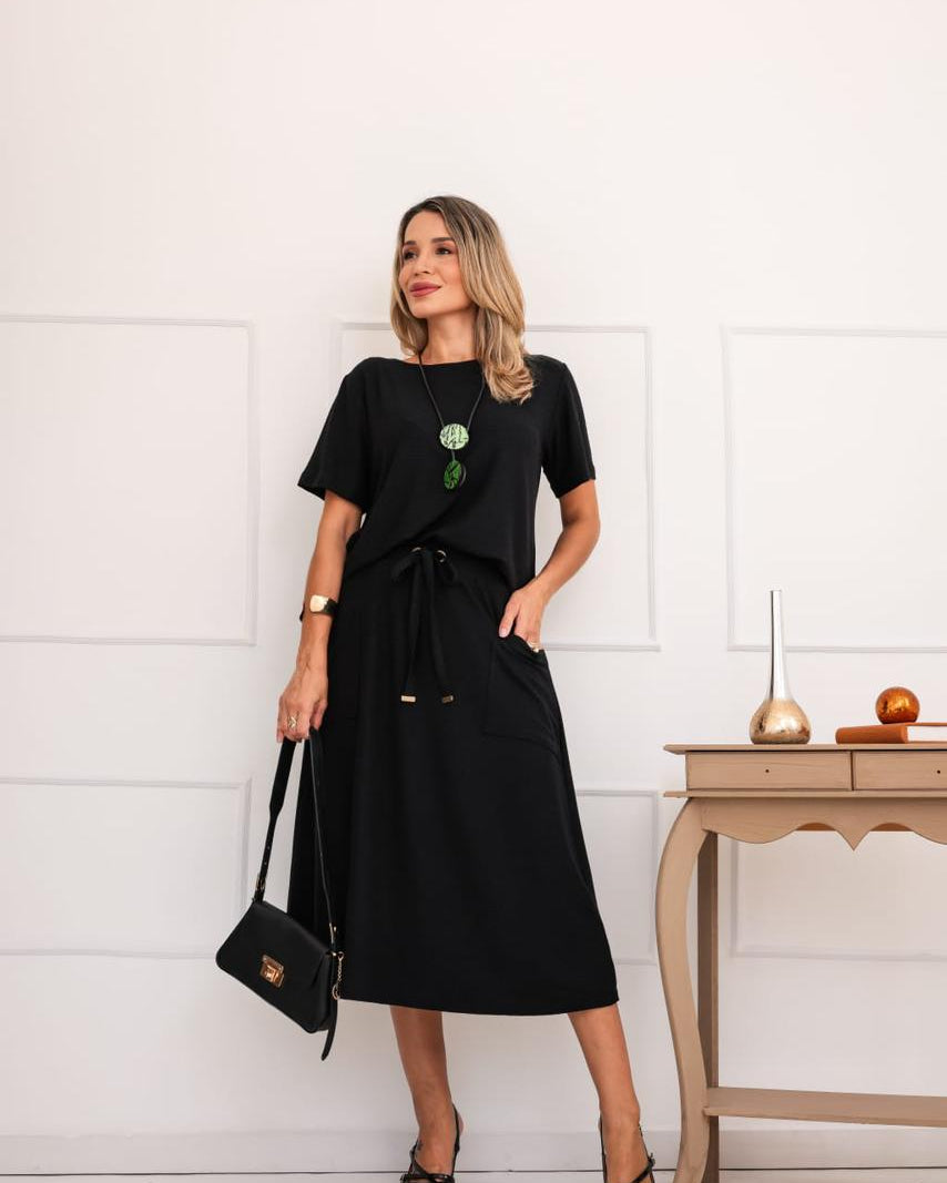 Conjunto Saia Natura - Preto
