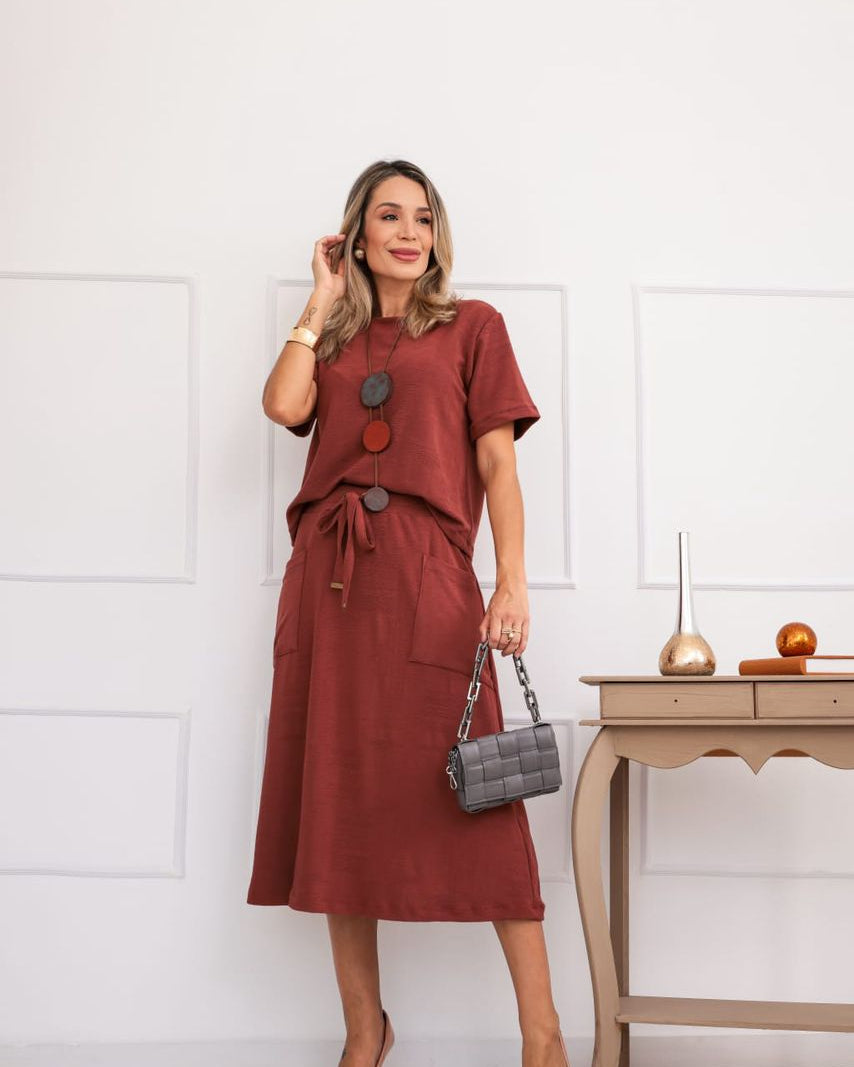 Conjunto Saia Natura - Terracota