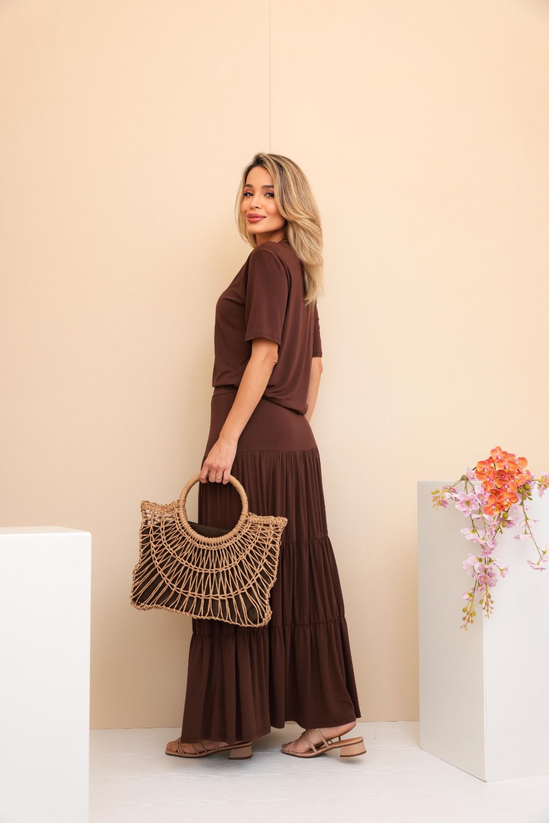 Conjunto Saia Prisma - Marrom