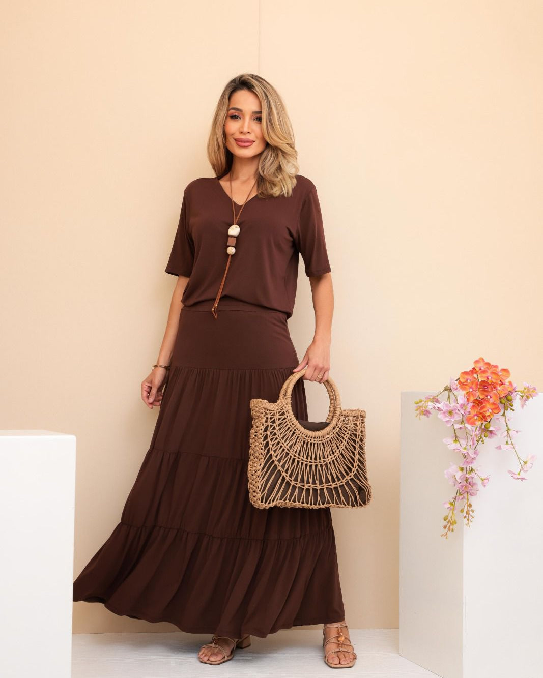 Conjunto Saia Prisma - Marrom