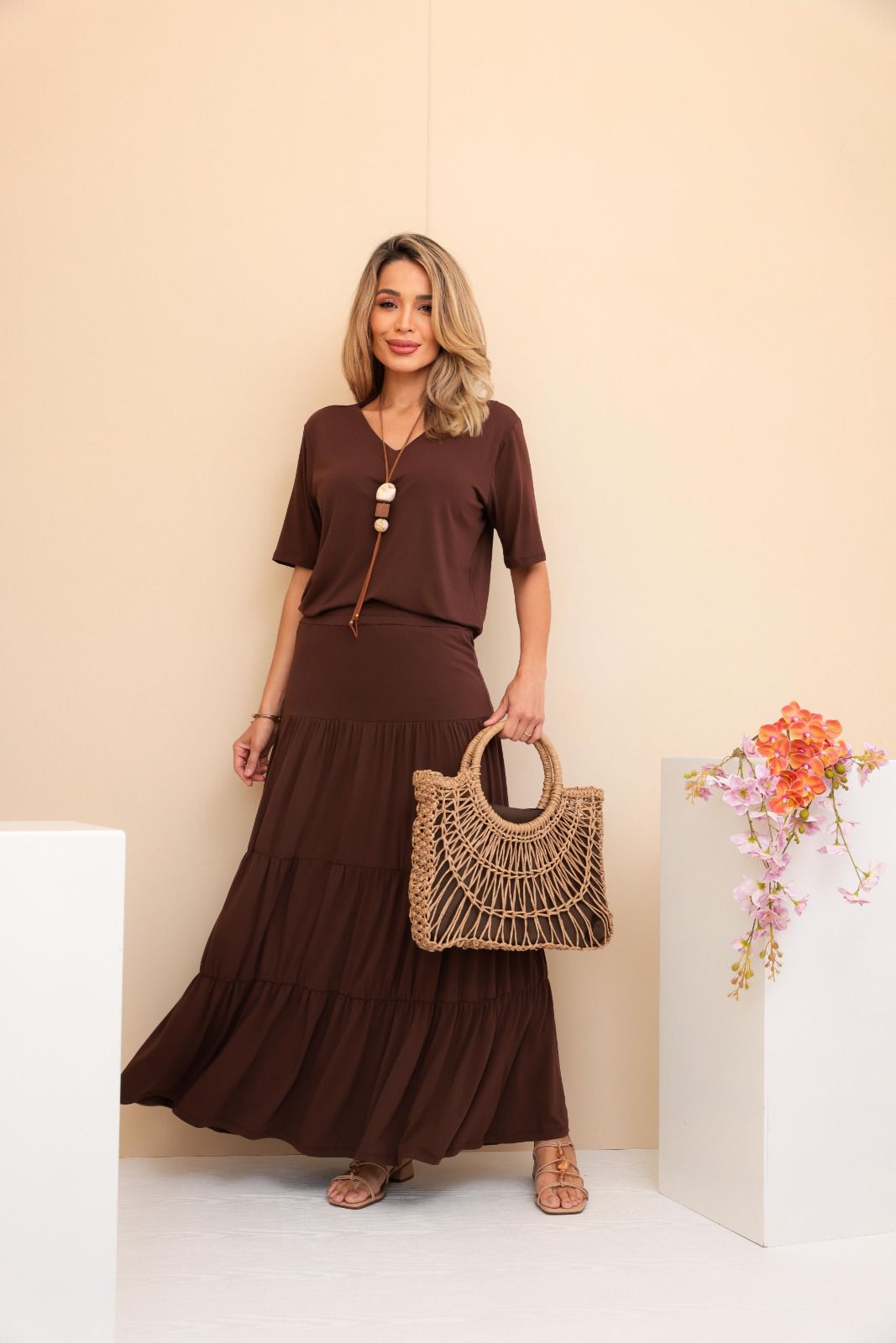Conjunto Saia Prisma - Marrom