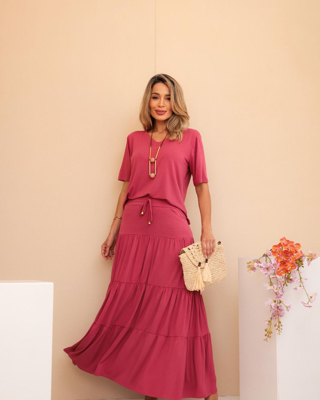 Conjunto Saia Prisma - Rosa